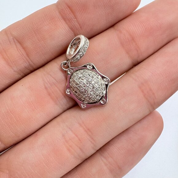 VTG Solid Sterling Silver 925 White Crystal Pavé Set Pendant Size 1" Length - Picture 8 of 11